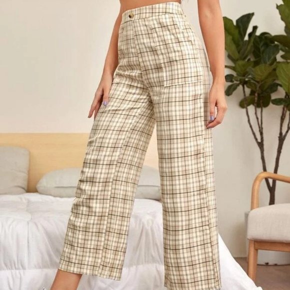 Wide Leg Plaid Pant - Picture 1 of 7